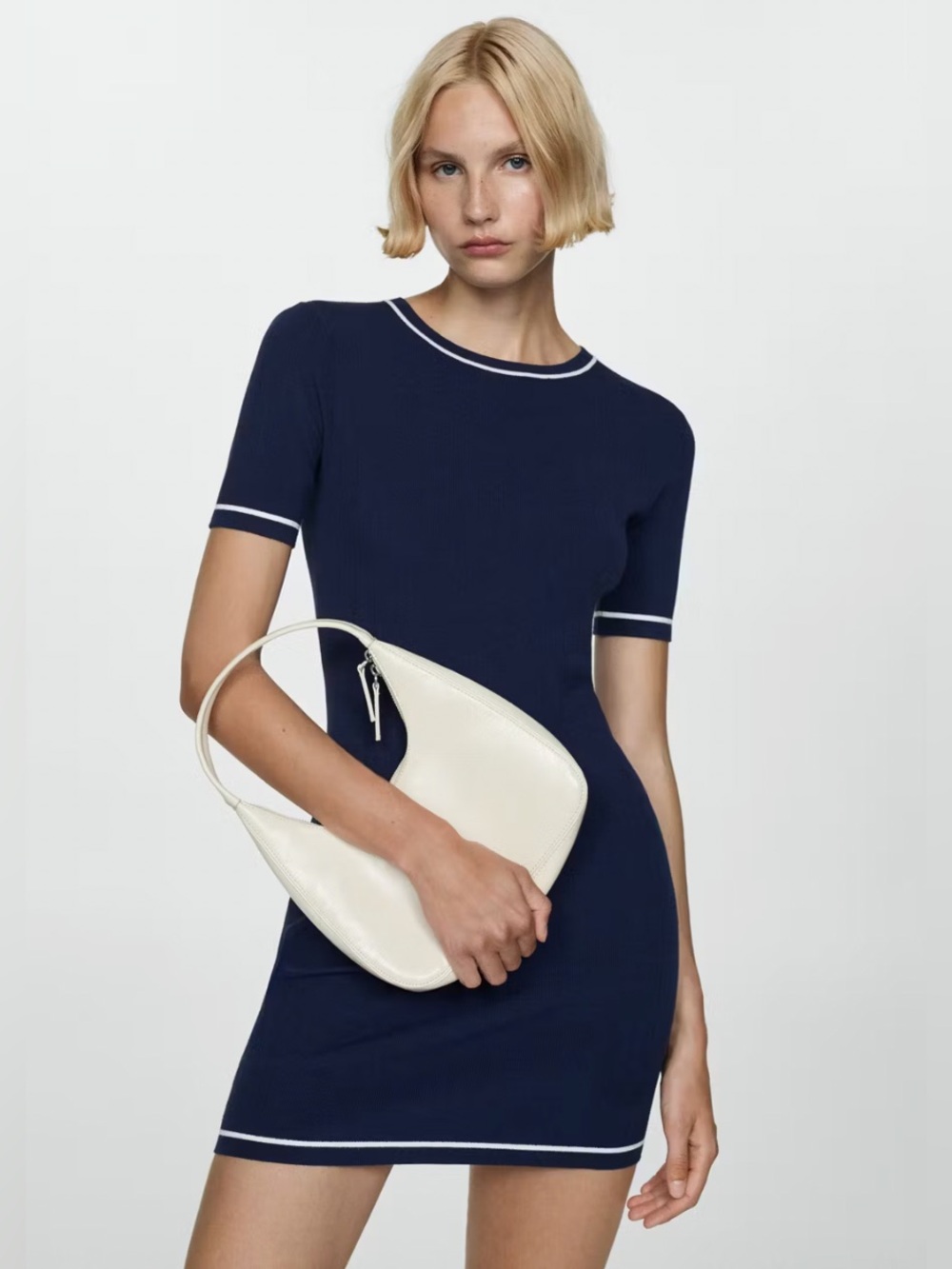MANGO Short-Sleeve Mini Dress with Contrasting Trim
